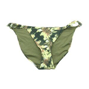 Aerie Womens Bikini Swim Bottom Ruffle Green & Beige Tie-Dye Size L